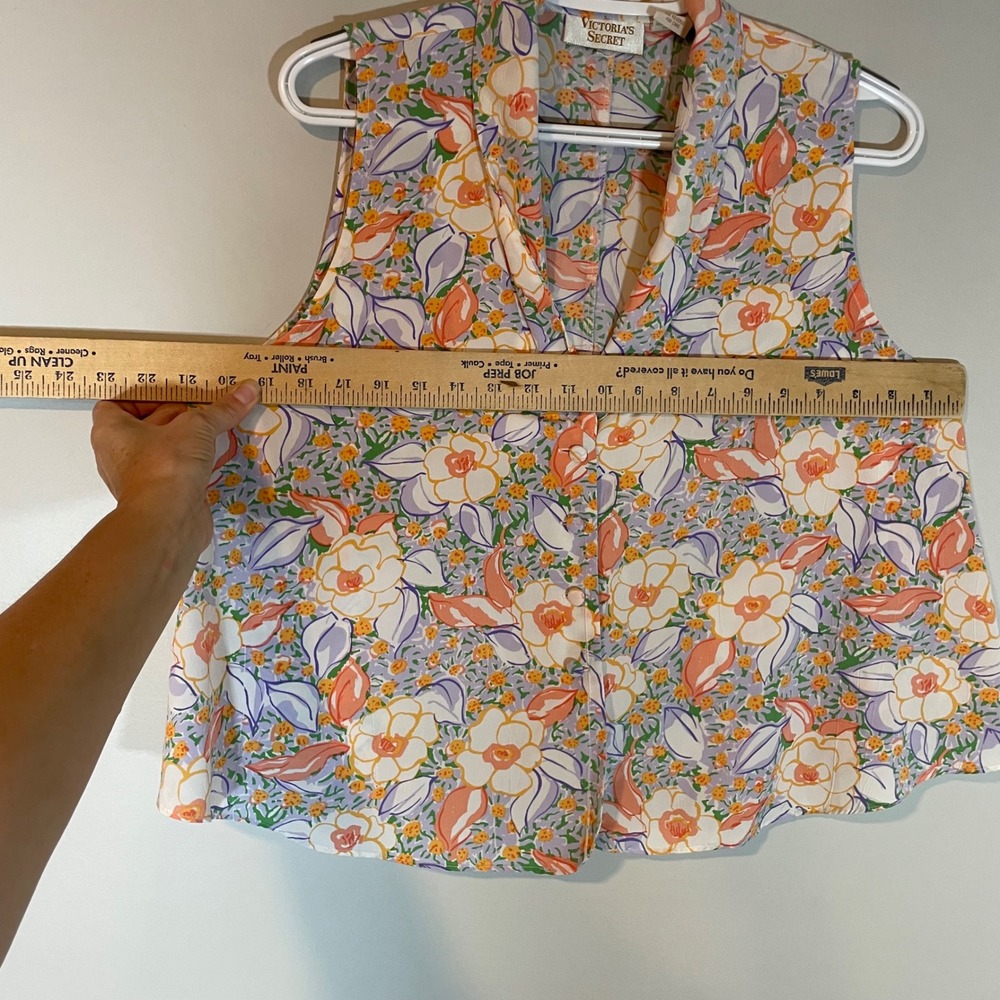 VTG Victorias Secret Floral Sleeveless Blouse L Orange Purple Cottagecore FLAW - Picture 6 of 7